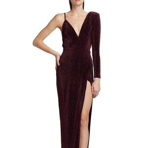 Michael Costello Col. Sean Velvet One-Shoulder Gown- BURGUNDY sz.0/2, fits small